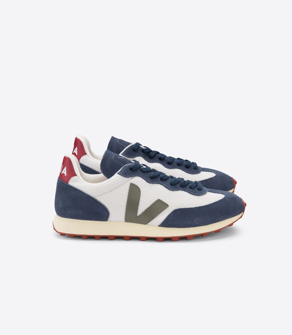 Veja Trainers Mens White/Blue - Rio Branco Hexamesh Gravel - YHOJ-30968